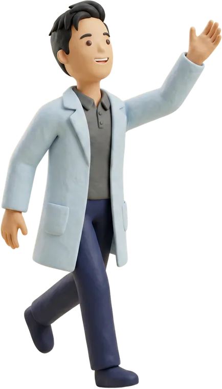 A clay pharmacist waving hello