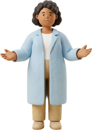 A clay pharmacist standing on the card, one hand over each view