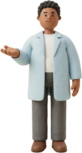 A clay clinician standing on the capture report, presenting the decision beside it