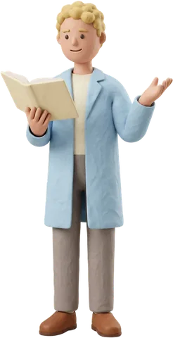 A clay pharmacist standing on the answer’s header, reading the source document