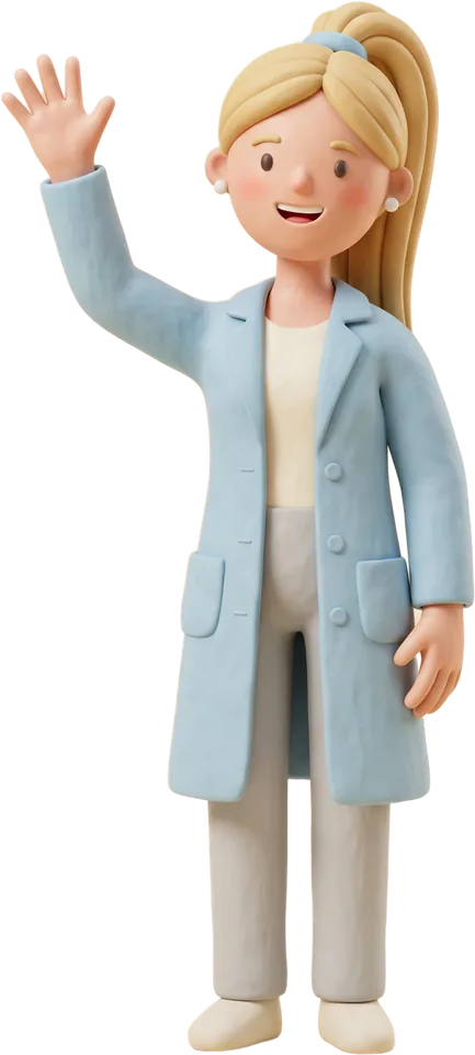 A clay pharmacist waving hello