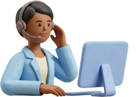 A clay pharmacy team member at her desk with a headset