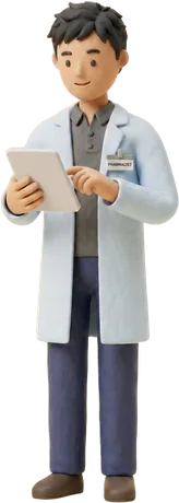 A clay pharmacist checking the fill on a tablet