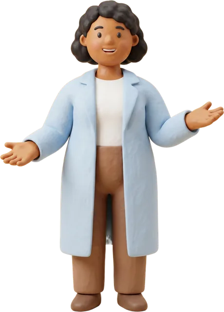 A clay pharmacist with arms open in welcome