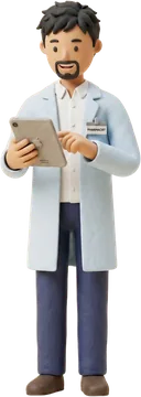 A clay pharmacist checking eligibility on a tablet