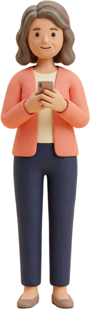 A clay patient standing on her benefits page, reading her phone