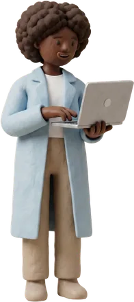 A clay pharmacy team member standing on the inbox, answering on her laptop